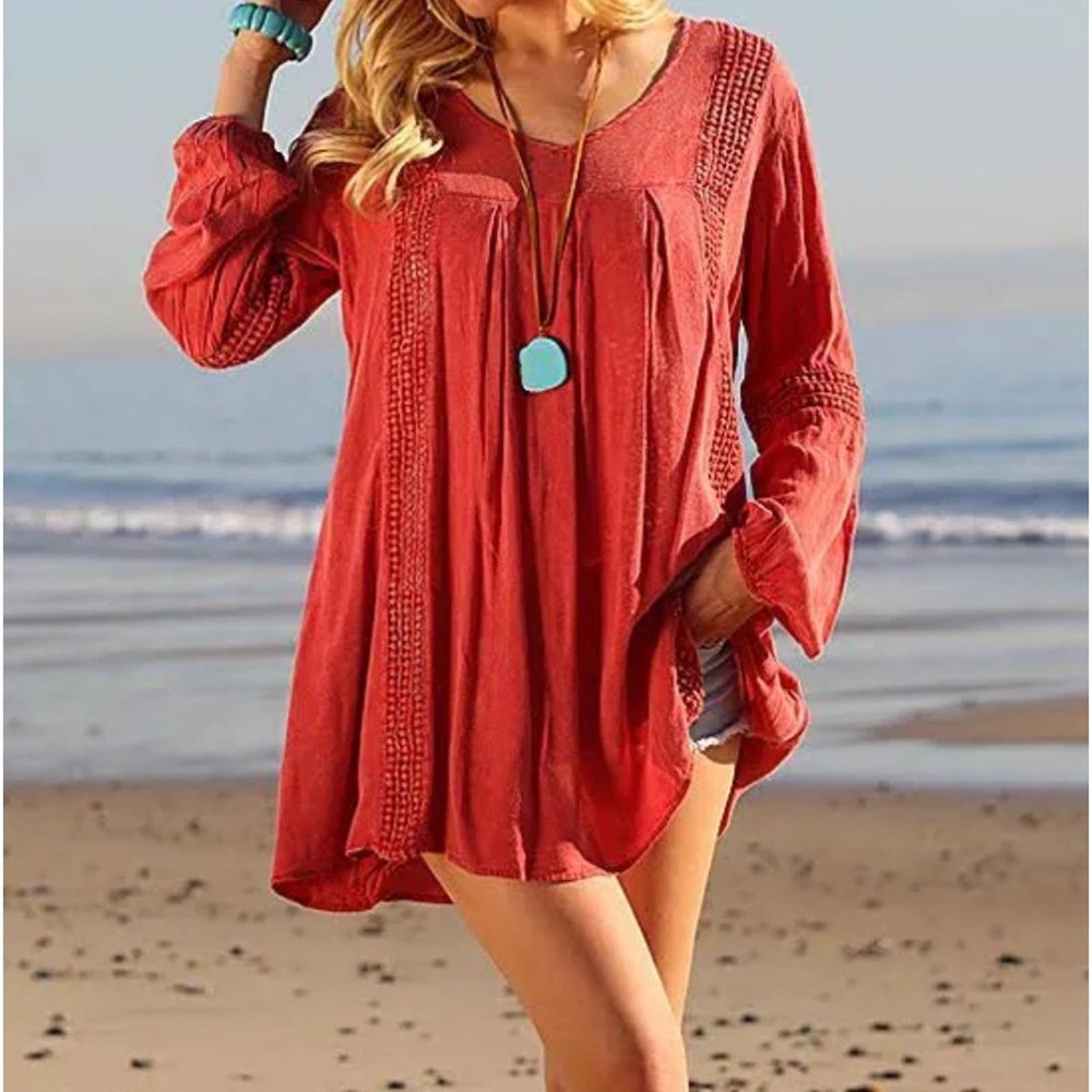 Anandas Collection Coral V-Neck Dress/ Tunic, Size Medium
